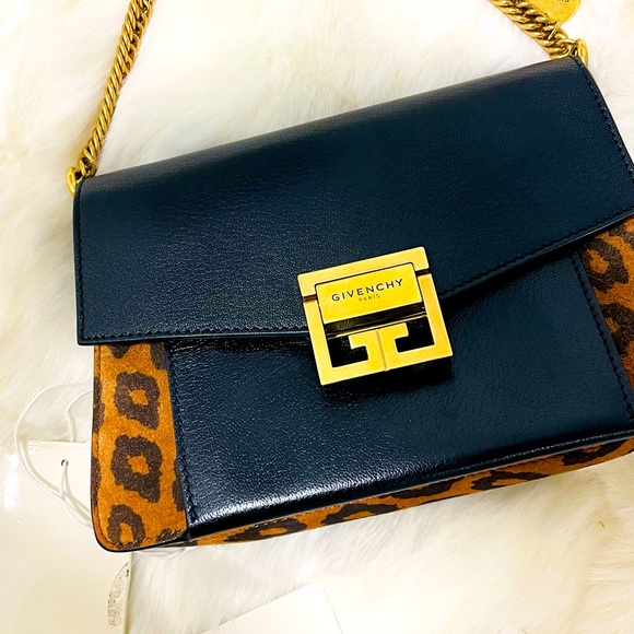 GIVENCHY
Calfskin Suede Leopard Print Small GV3 Shoulder Bag Black Chestnut - Picture 2 of 10